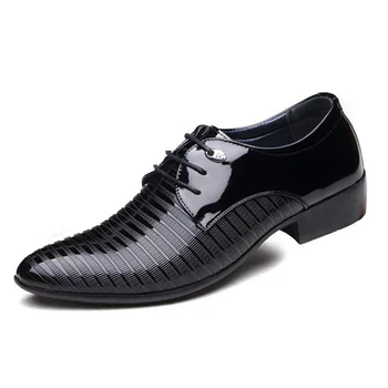 

Luxury Brand Man Pointed Toe Dress Shoes Mens Patent Leather Black Wedding Shoes Oxford Formal Shoes Big Size Business Flats New