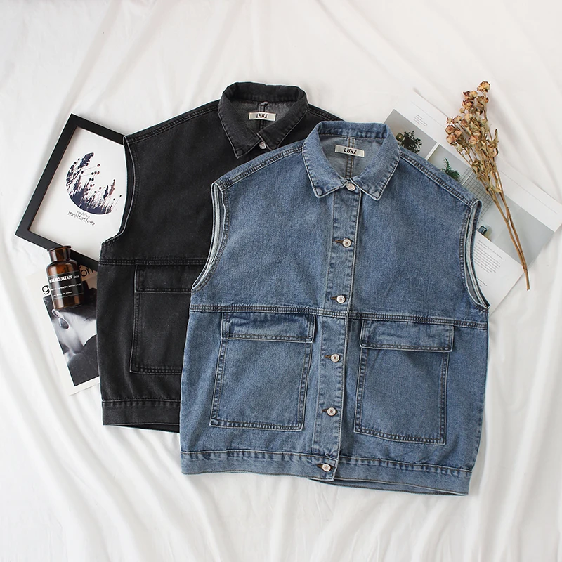 

Spring Summer Fashion Denim Vest Coat Women's Retro Casual Jeans Denim Waistcoat Female Sleeveless Denim Vest Tops Women Clothes