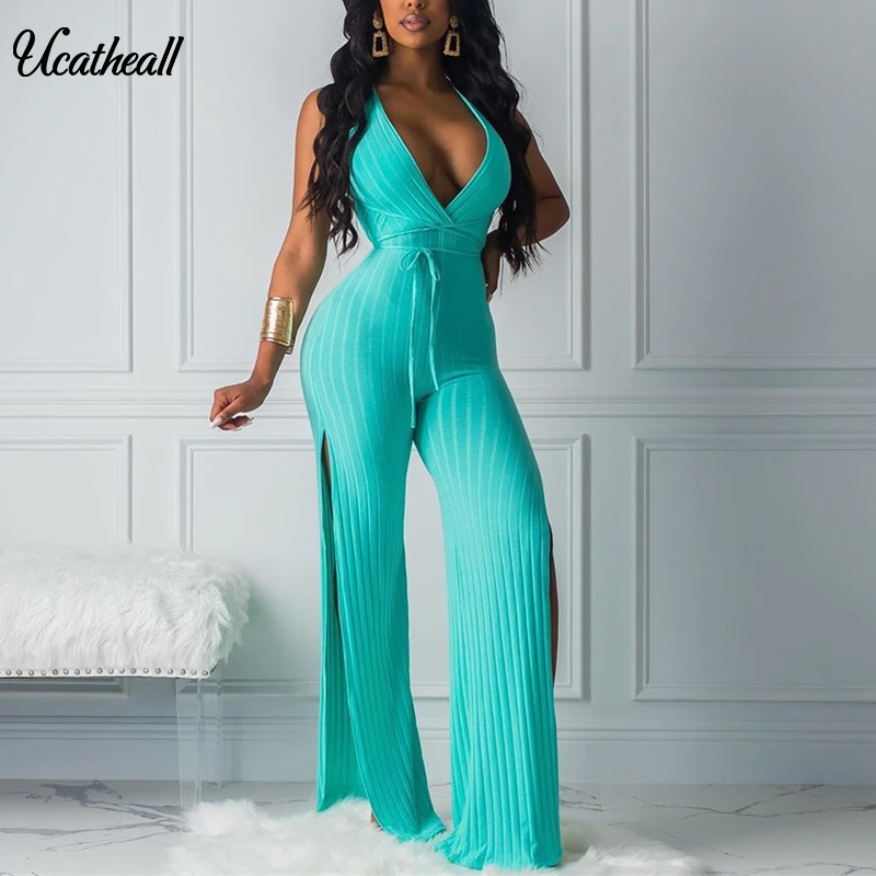 

Off Shoulder Bodycon Sexy Jumpsuit Women Knitting Sleeveless Strap Rompers Backless Womens Jumpsuit Female Overalls