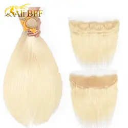 ALIBFF 613 Связки с фронтальной перуанский волосы светлые 3 Связки с закрытием Реми прямо натуральные волосы блондинка пучки с фронтальной