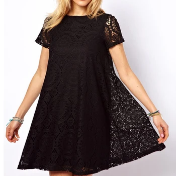 Fashion Female Summer Style A-Line Short Sleeves Dress Summer Women Hollow Out Lace Sexy Dress