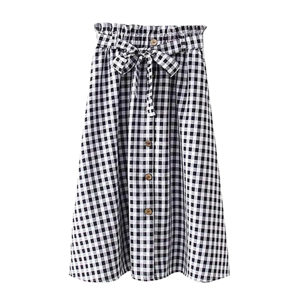 Женские юбки элегантные клетчатые юбки для девочек модные женские однобортные кружевные юбки с высокой талией, расклешонное платье jupe femme BB3