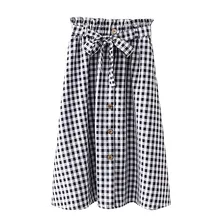 Женские юбки элегантные клетчатые юбки для девочек модные женские однобортные кружевные юбки с высокой талией, расклешонное платье jupe femme BB3