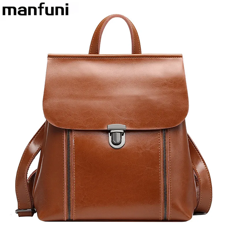 

MANFUNI 2018 New Leather Shoulder Bag simple Wild travel Bag Korean tide High-capacity college Wind Backpack