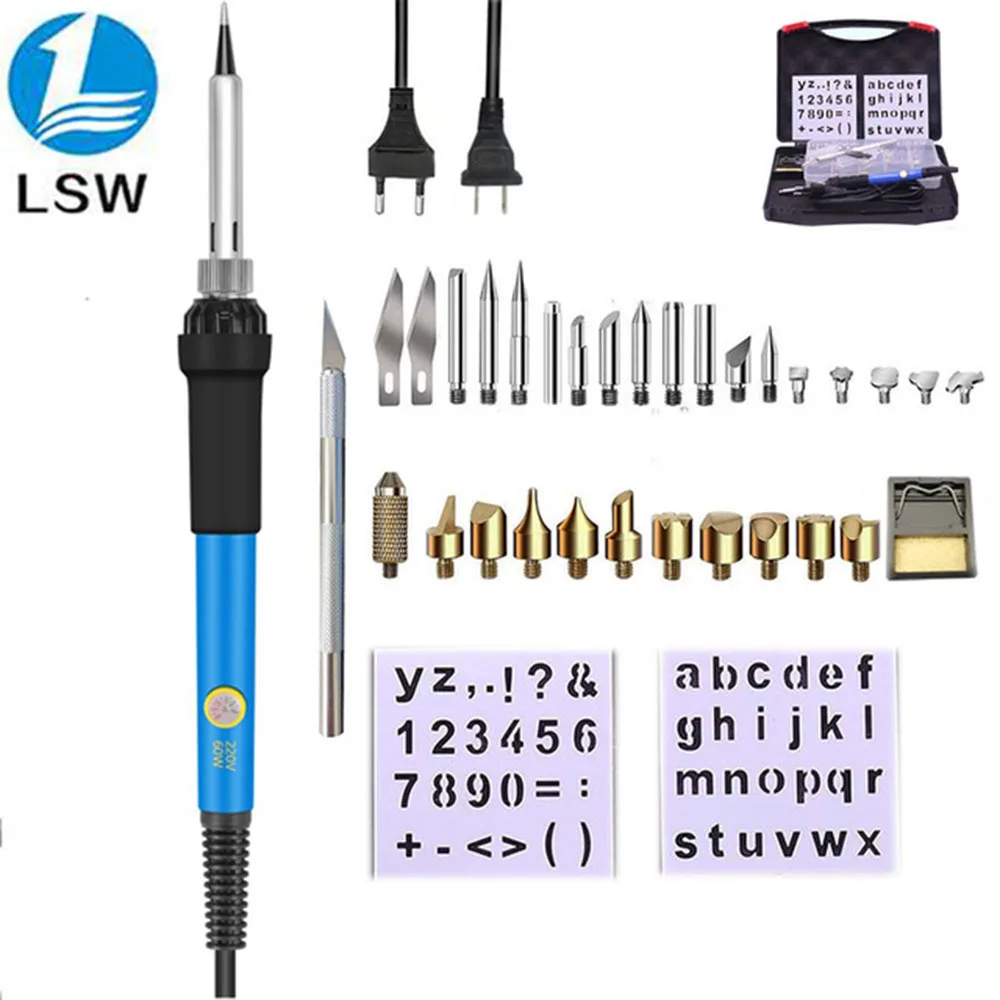 

60W Soldering Iron Wood Burning Kit Adjustable Carving Pyrography Tool Soldering Welding Tip Kit Wood Embossing Burning Set