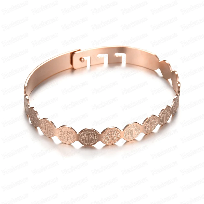 Bangle Bracelet Stainless Steel Bracelet Nextvance Jesus Round Amulet Bangle Stainless Steel Saint Benedict Bracelets Bangles For Female Male Jewelry Bileklik