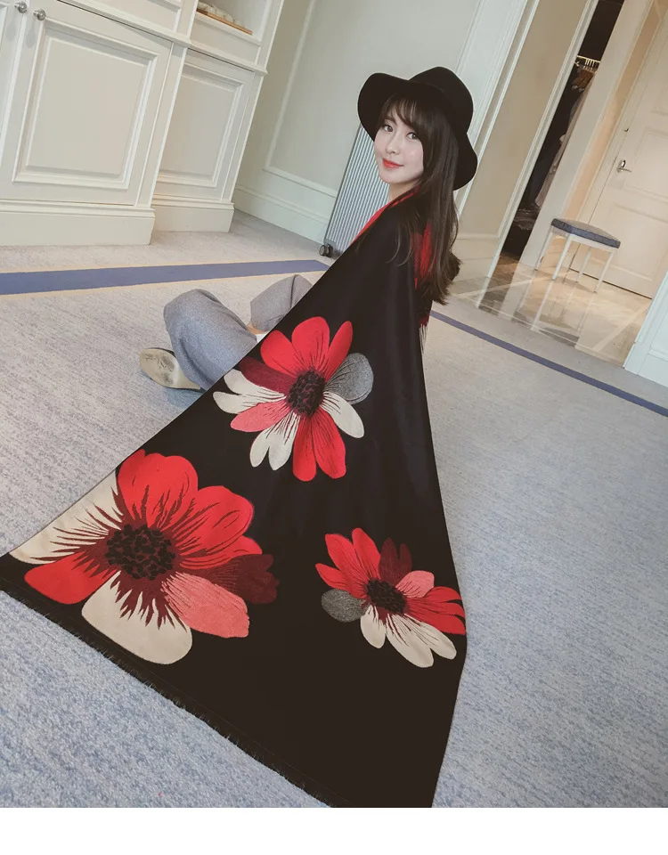 190*70CM Winter womens cashmere scarf big Flower printed Pashmina thickness Scarf For Women Warm Top quality Fashion women Shawl