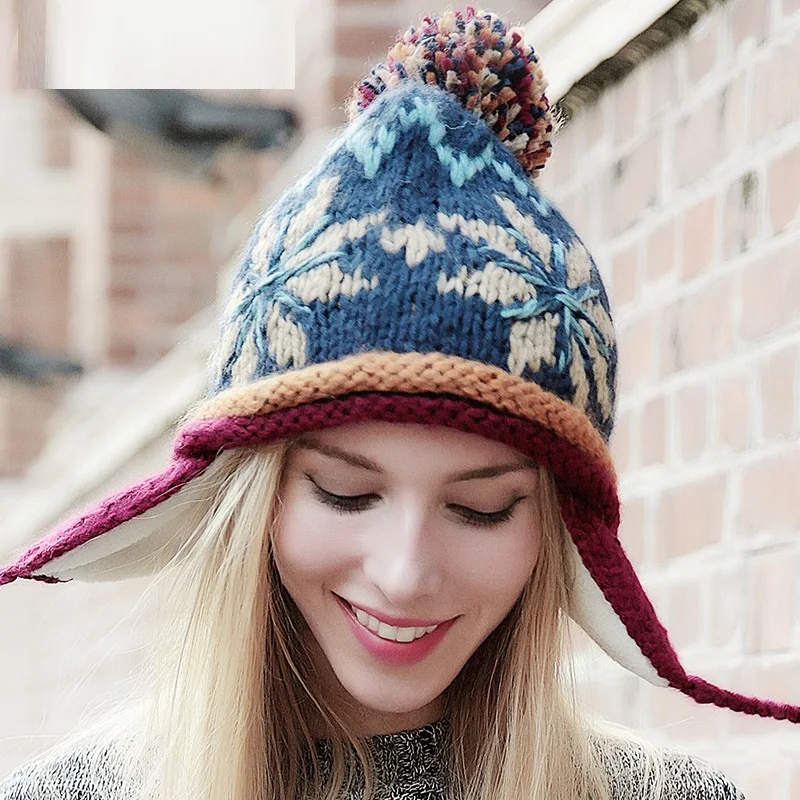 Autumn Winter Beanies Knitting Hood Thicker Warm Fashion Lovely Winter