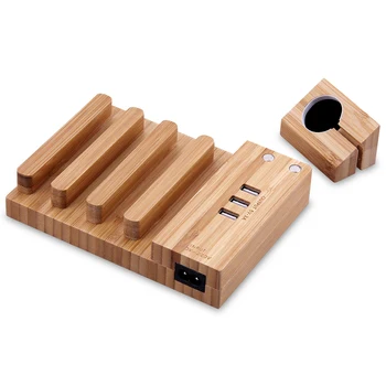 

3 Ports USB Charging Hub Multi-functional Removable Charger Carbonized Bamboo Desktop Stand