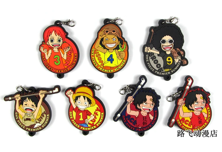 

New Arrival One Piece Luffy Ace Nami Sabo Boa Hancock Zoro Chopper Trafalgar Law Japanese Anime rubber keychain strap D165