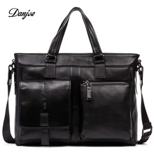 DANJUE Fashion Men Handbag Solid Color Business Briefcase High Quality Genuine Leather Laptop Bag Male Trendy Tote Men Leisure