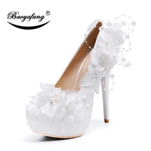 Новое поступление, белые кружевные свадебные туфли для невесты, туфли на высокой платформе 14 см, милые модельные туфли для вечерние, модные туфли с аппликацией и жемчугом