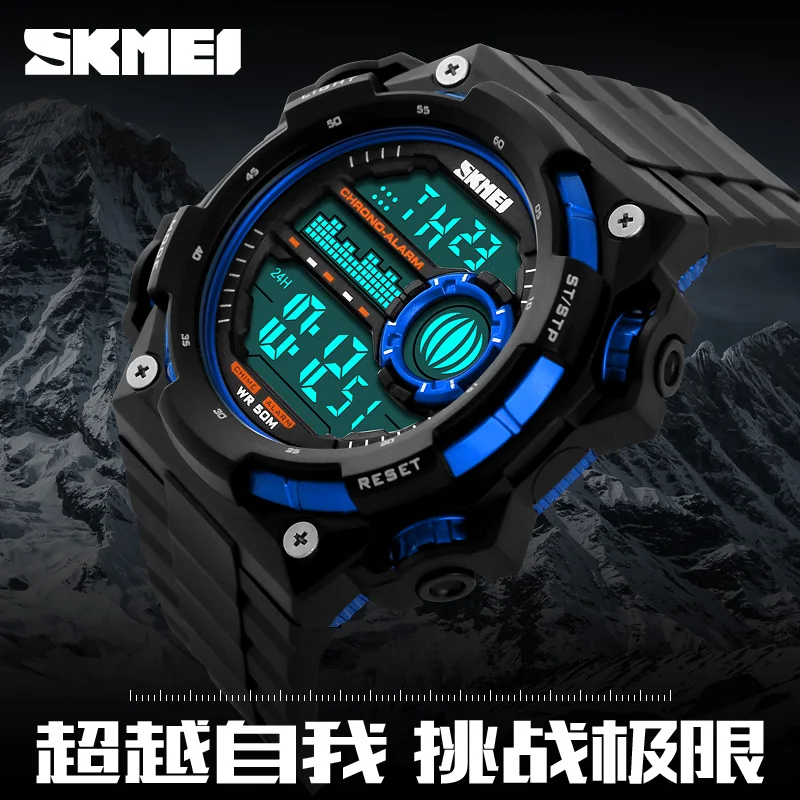 SKMEI люксовый бренд Мужские Военные Спортивные часы цифровой светодиодный наручные часы резиновый ремешок 50 м водонепроницаемый Reloj Para Hombre