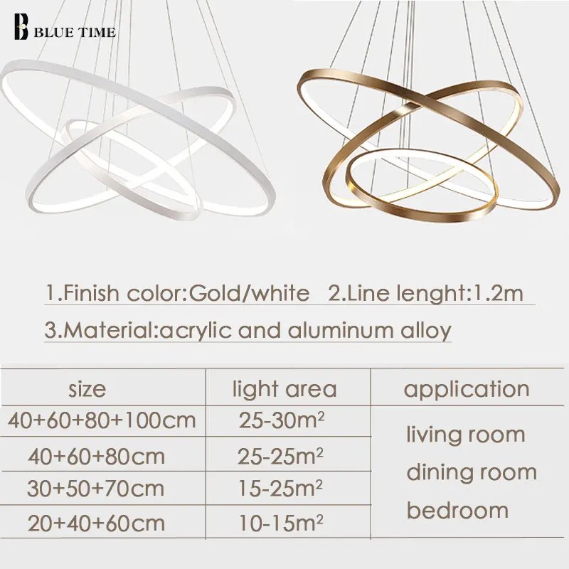  Gold&Black&White Modern Led Chandeliers 40 60 80 100cm Circle Led Ceiling Chandelier Lighting Fixtu - 32677999229