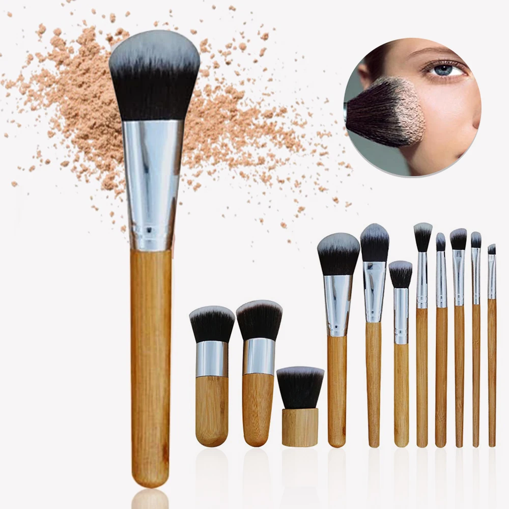 

Pro 11pcs/Set Bamboo Handle Foundation Powder Brush Makeup Brushes Face Care Make Up Blush Eyeshadow Women Lady Fashion