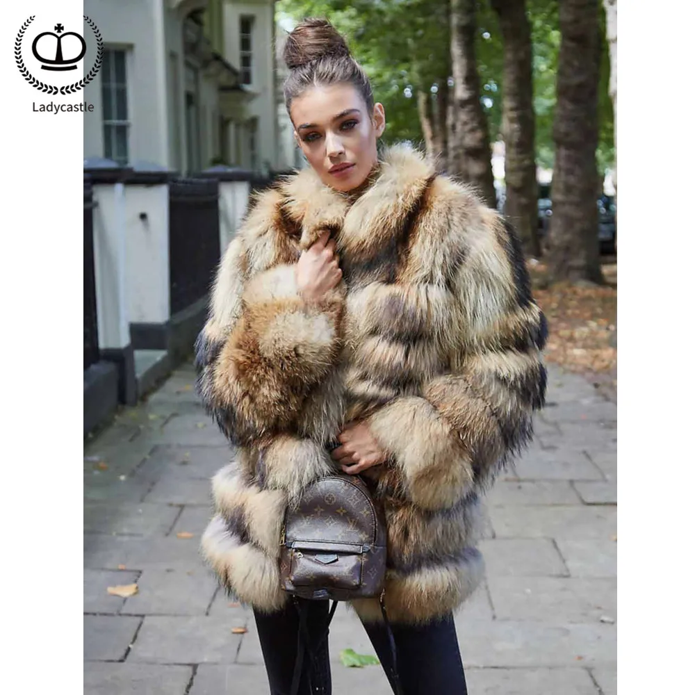 

2019 New Real Fur Coat Women Winter Raccoon Dog Fur Jacket With Fur Collar Outwear Fashion Pelt Natural Fur Coats Female FC-244
