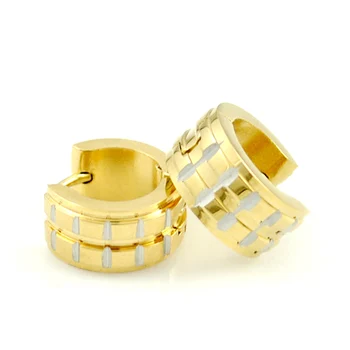 

New Women Men Fashion Stainless Steel Punk Cool Earrings Grid Gold Earring Round Simple Ear Buckle Hot Jewelry Gift HE1038A