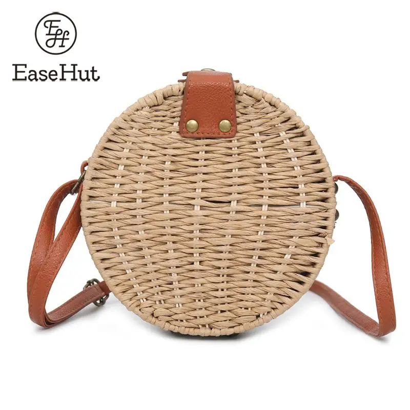 

EaseHut Retro Woven Rattan Bag Round Straw Shoulder Bag Small Bohemian Summer Beach Holiday Messenger Crossbody Shoulder Bag