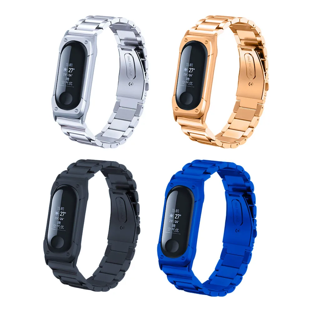 AMAZFEEL metal strap for xaiomi 3 bracelet three beads with stainless steel fashion shell waterproof box | Электроника
