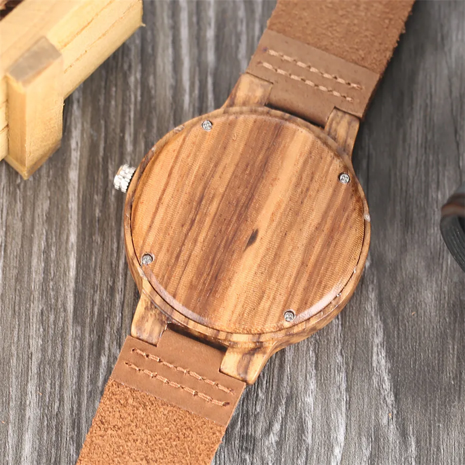 YISUYA Creative ZebraCork SlagBroken Leaves Face Nature Wood Watch Men Genuine Leather Strap Analog Women Bangle Wristwatch (11)