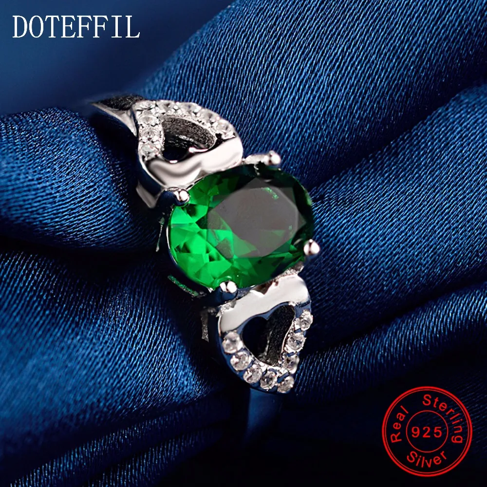 Charm 925 Silver Rings dámské módní zelené zirkony 100% stříbrné prsteny luxusní značky šperky