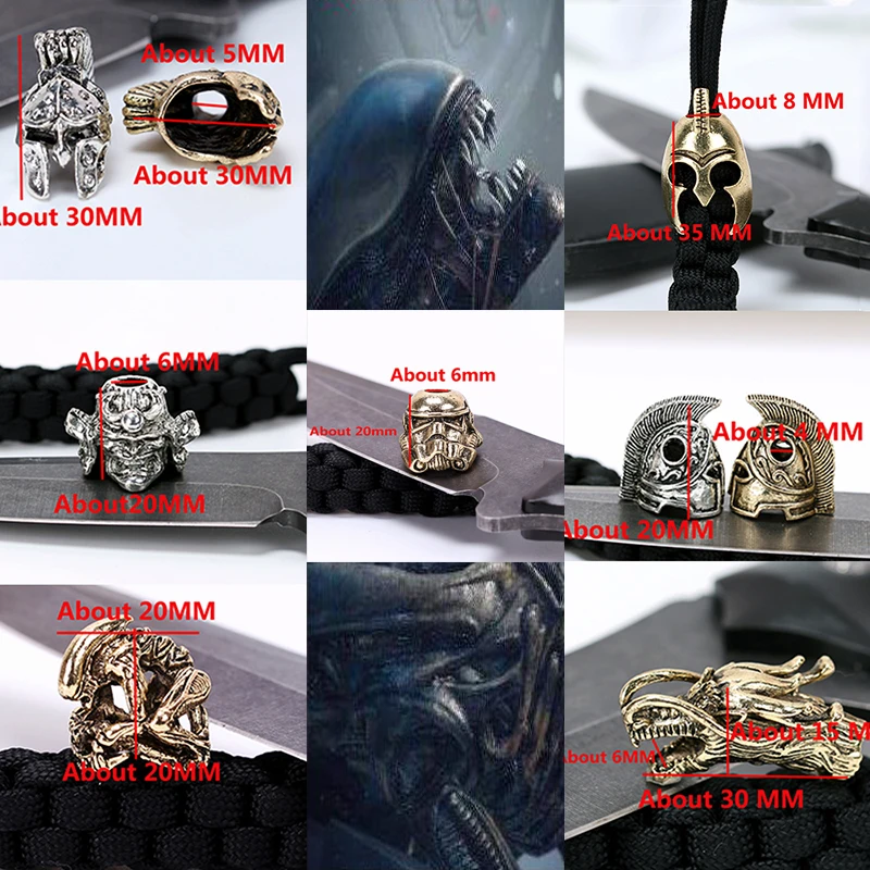Paracord معدن الخرز سحر الجمجمة ل Paracord سوار إكسسوارات البقاء على قيد الحياة ، DIY قلادة مشبك ل Paracord سكين اسهم