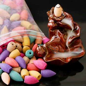 

10/20/30/50 Cones Ceramic Incense Burner Granule Backflow Waterfall Smoke Incense Burner Handicraft Ceramic Accessories