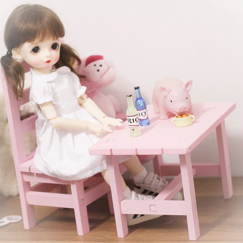

Cateleya 1/6 1/8 1/12 size doll table and chair furniture Set for a table with two benches Doll photo props