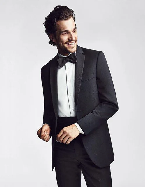 

2018 2 pieces Classic Design Men's Dinner Party Prom Suits Black Man Tuxedos Notch Lapel Costume Homme(Jacket+Pants+Bow Tie)