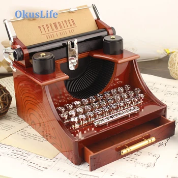 

Classic Typewriter Type Clockwork Music Box Desk Model Kit For Home Decoration Birthday Gift Collection Toys