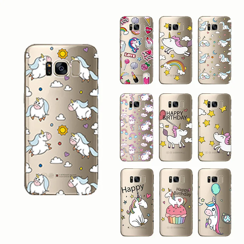 

Happy Unicorn Rainbow Cartoon Soft Silicone Cover Coque Fundas Phone Case for Samsung Galaxy Note 4 5 8 S9 edge plus S6 S7 S8