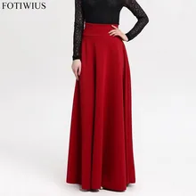 5XL размера плюс, длинные юбки для женщин, красная, черная юбка с высокой талией, длина до пола, плиссированные юбки для женщин, s, женские офисные юбки, Saia Jupe Femme