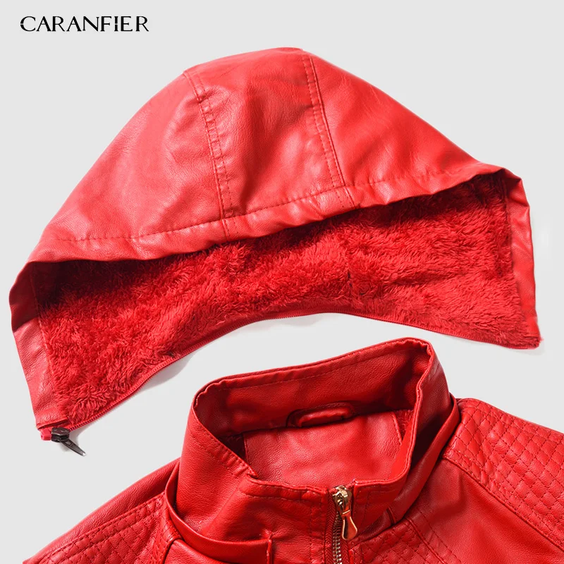 Куртка из искусственной кожи CARANFIER брендовая куртка с капюшоном на осень и зиму S