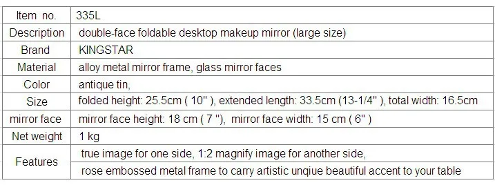 2X увеличительное античное двойное лицо складной стол настольный Ретро металлический Макияж косметическое зеркало Большая рельефная роза принцесса 335L