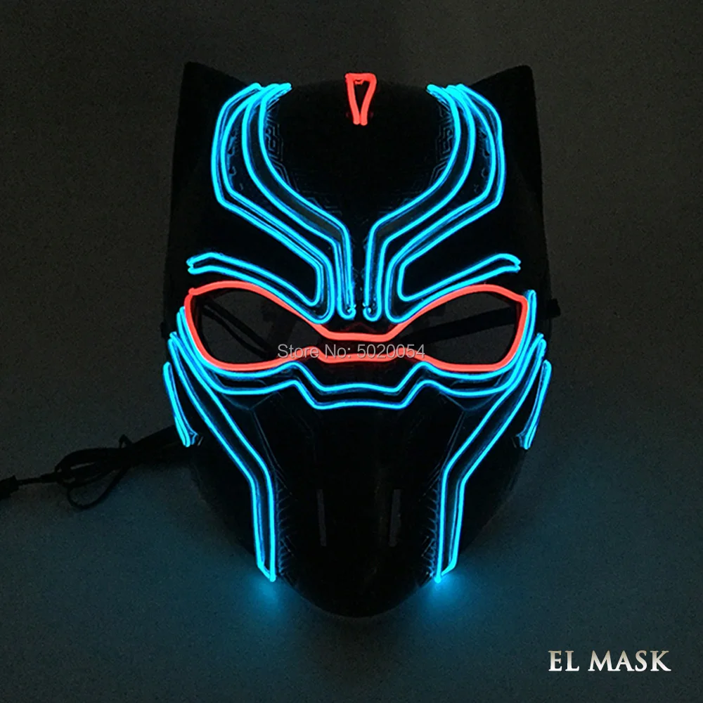 Masquerade Decoration Props Black Panther Cosplay Neon Light Up EL Wire Mask Super Hero Glowing Mask LED Mask