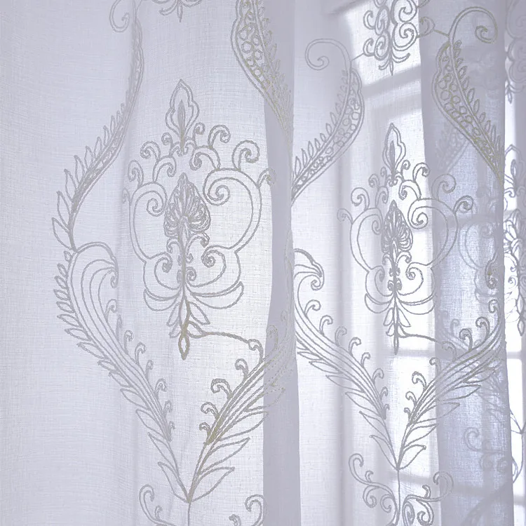 

Curtains for Living Dining Room Bedroom Floating European-style Embroidery Flower Screen Gauze Fabric Finished Living Room
