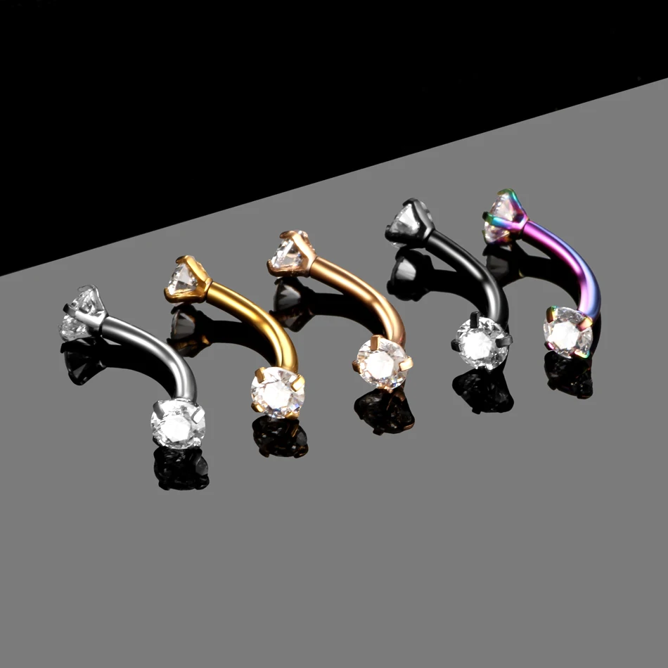 Piercing Jewelry Body Piercing Earrings Ear Piercing Jewelry Metal Jewelry Body Piercing Jewelry Body Jewelry 1PC Steel Crystal Gem Eyebrow Ring Tragus Helix Rook Earring Piercings Curved Banana Piercing Bijoux Lip Helix Rings 16G