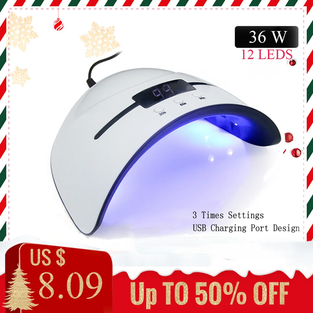 

36 w UV Lamp Nail Dryer Voor Alle Soorten Gel 12 Leds UV Lamp voor Nail Machine Curing 30 s 60 s 90 s Timer USB Draagbare UV LED