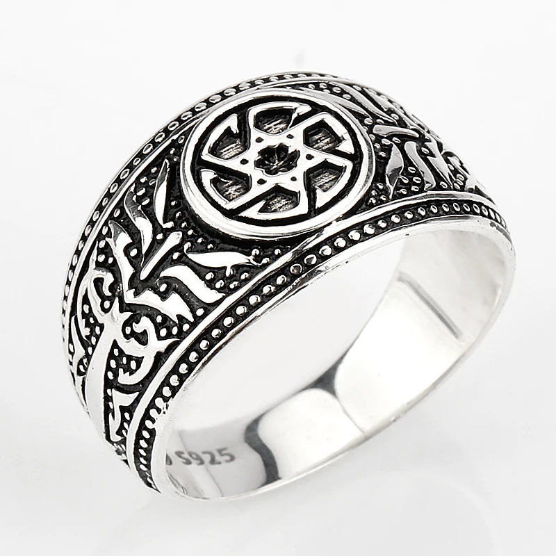 

2018 Fashion Vintage Style 925 Sterling Silver Rotate Sign with Rivet Men Ring Jewelry Making for Lovers