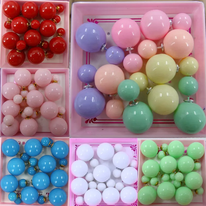

Stud Earrings Candy Color Earrings Set 5 pair/lot Women fashion Gifts Ball Double Sided Piercing Fashion Jewelry