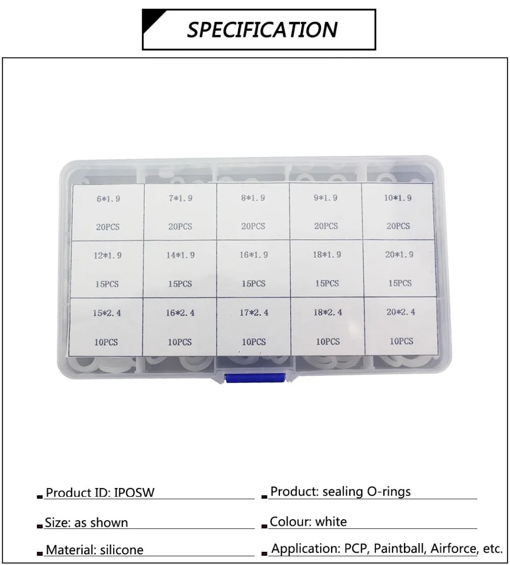 15 Размеры PCP Пейнтбол разъем белое Силиконовое уплотнительное О-образных уплотнительных кольца прочный прокладка замены уплотнительное кольцо для навесного оборудования для 225 шт./кор