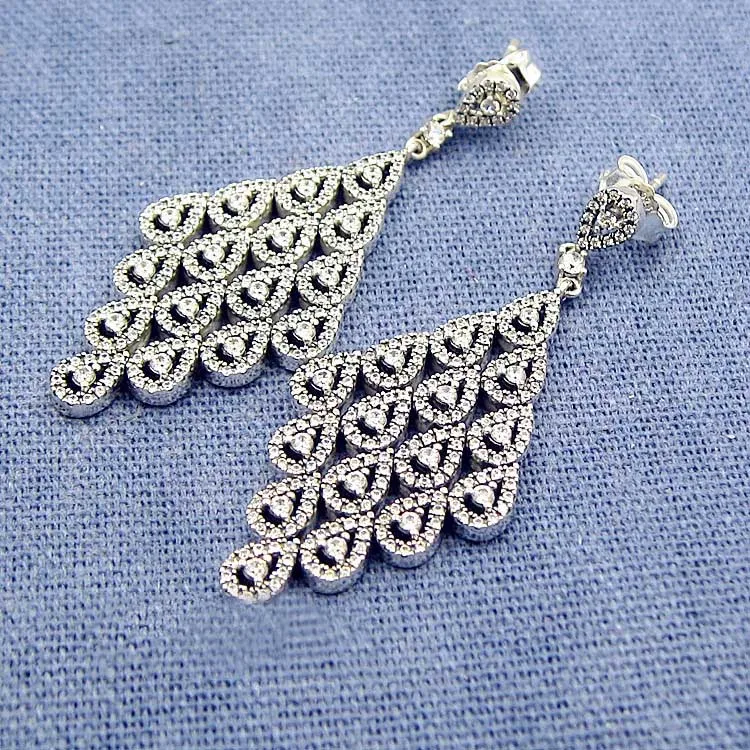 

925 Sterling Silver Earring Women Cascading Glamour Large With Crystal Hanging Earrings For Women Wedding Gift DIY Jewelry