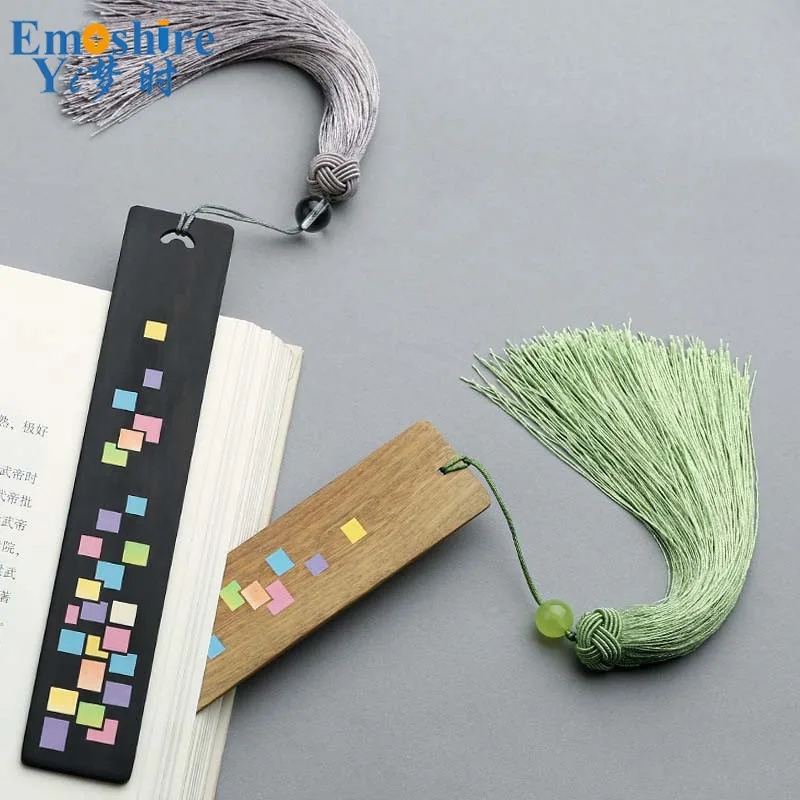 Emoshire Hand-painted classical Chinese romantic Su-bookmarked ebony wood fine exquisite gift creative custom lettering (12)