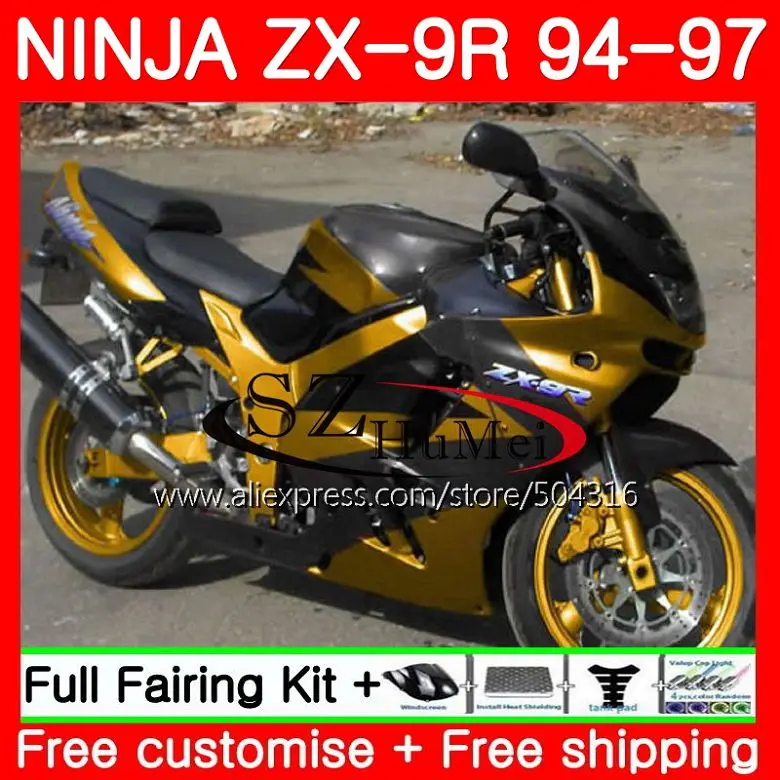 Обтекатели Bodys для KAWASAKI NINJA 900CC ZX 9R 94 97 ZX900 Gold black 21SH6 9 R 95 96 ZX9R 1994 1995 1996 1997|body gold|body blackbody