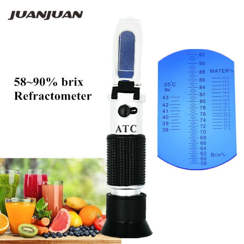 20PCS/lot ATC Hand held 58~90% brix Be Water 3 in 1 Honey Refractometer concentrations Bees Sugar Food 40%off | Инструменты