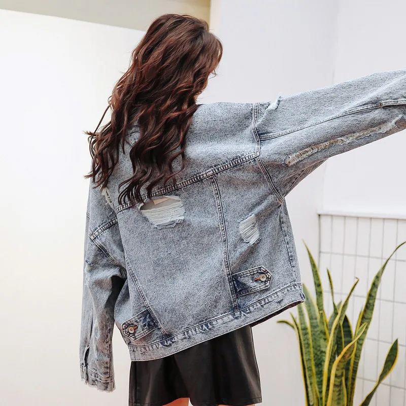 S L Women's ripped Jean Coats 2018 autumn oversized style Denim Jacket