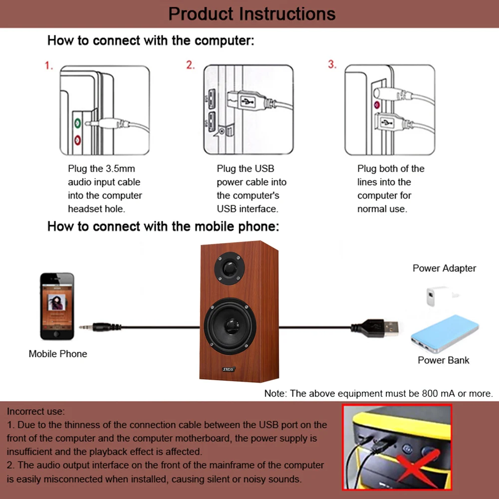 3,5 мм проводной USB деревянный динамик SADA компьютерный динамик громкий динамик бас стерео сабвуфер звуковая коробка планшет ПК смартфоны
