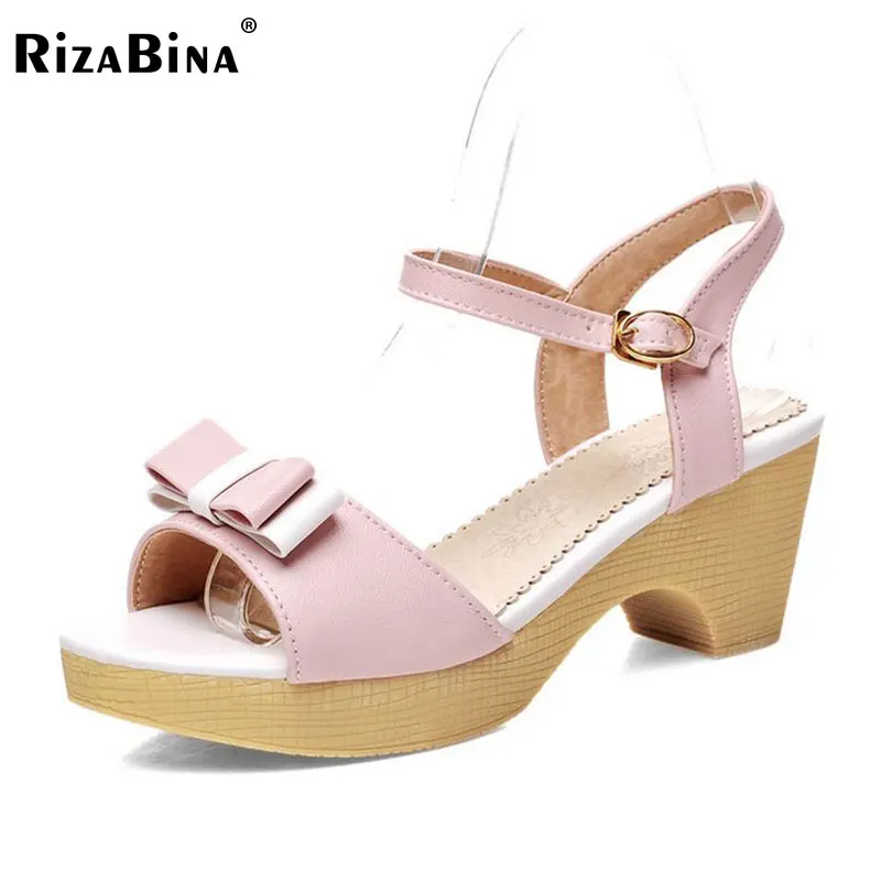 

RizaBina Women Stiletto Ankle Strap Square High Heel Sandals Sweet Lady Peep Toe Shoes Women Bowknot Sandalias Size34-42 PA00673