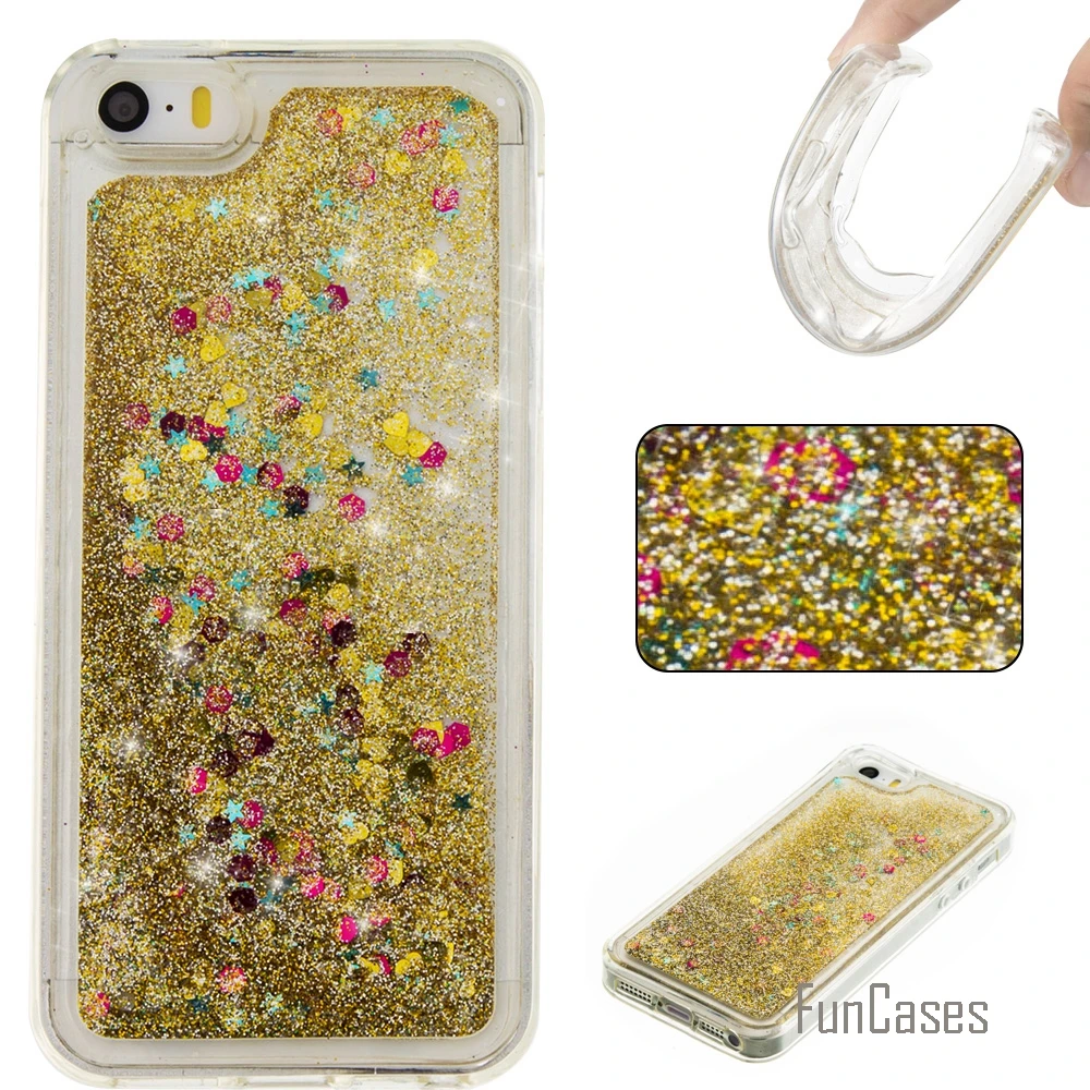 Coque Bling Love Heart Stars Soft TPU Phone Case Cover For iPhone 5C Funda Quicksand Cell Phone Case For iPhone 5C Celular
