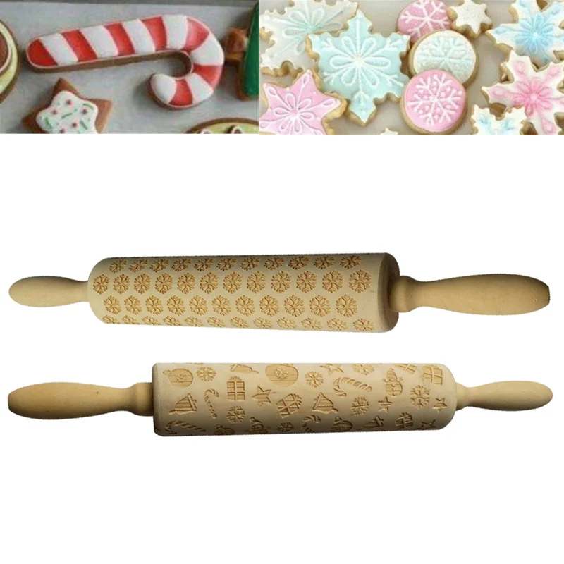 Christmas Embossing Rolling Pin Engraved Wooden Embossed Roller Pins